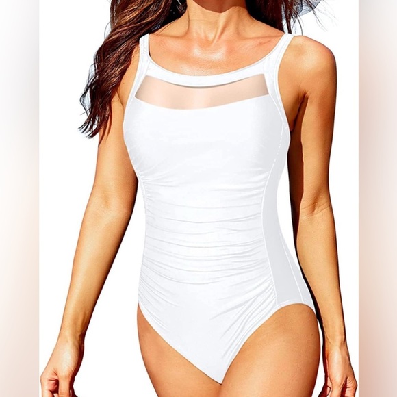 White Mesh One-Piece Swimsuit - Picture 1 of 4
